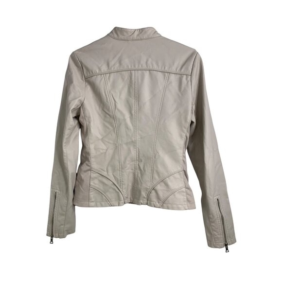 VTG Guess Cream Faux Leather Biker Jacket W/ Zip Cuffs RH10188 Sz S - Picture 11 of 13